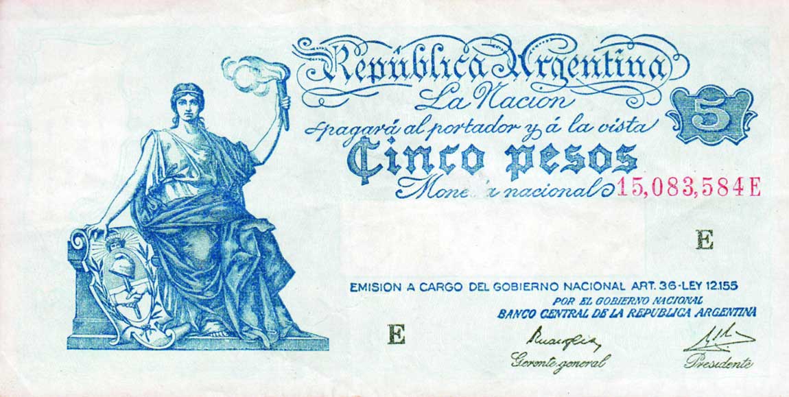 Front of Argentina p252c: 5 Pesos from 1935