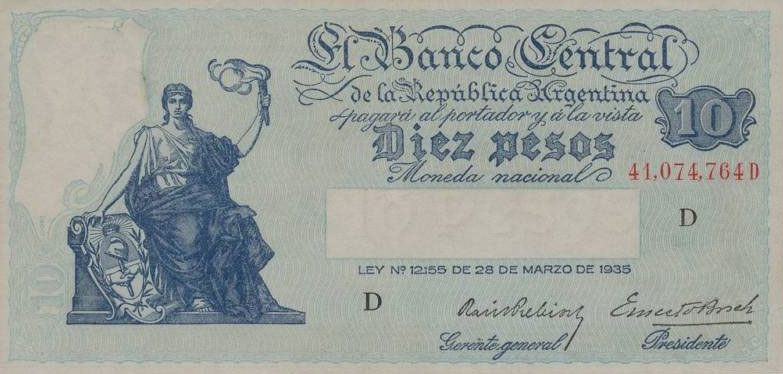 Front of Argentina p253a: 10 Pesos from 1936