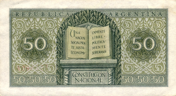 Back of Argentina p259a: 50 Centavos from 1950