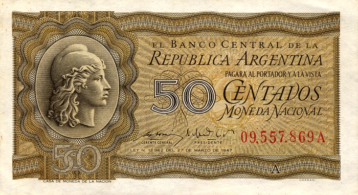 Front of Argentina p259a: 50 Centavos from 1950