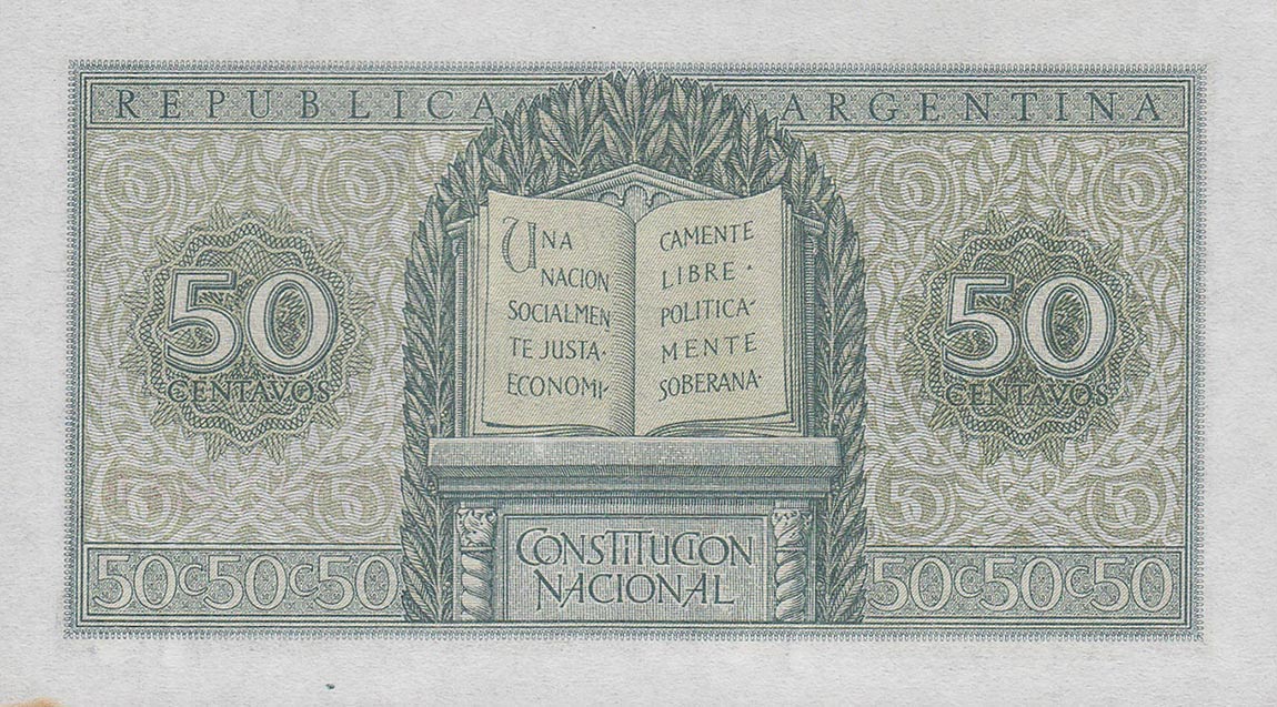 Back of Argentina p261: 50 Centavos from 1951