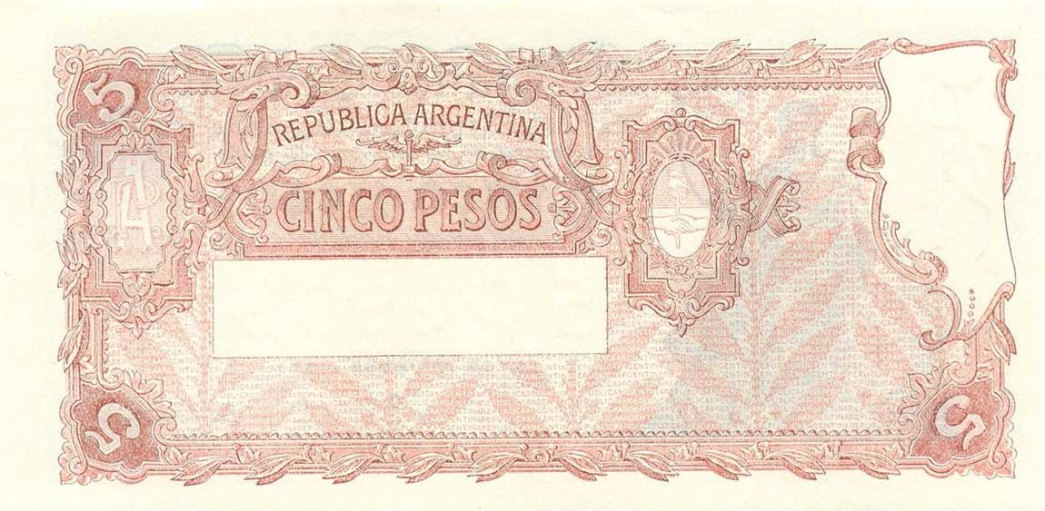 Back of Argentina p264b: 5 Pesos from 1951