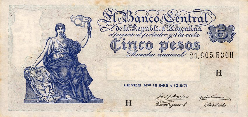 Front of Argentina p264d: 5 Pesos from 1951