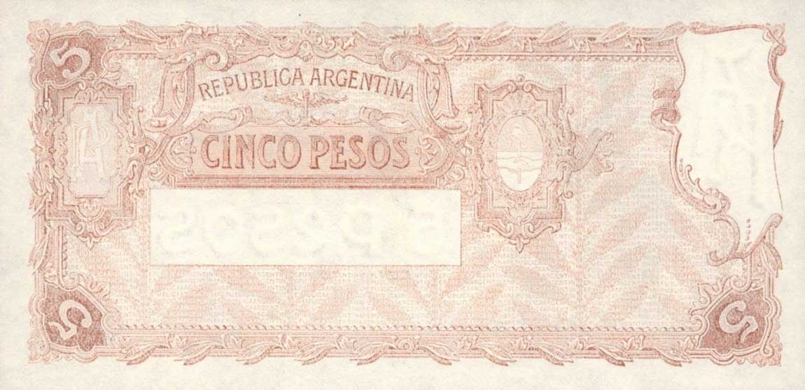 Back of Argentina p264x: 5 Pesos from 1951