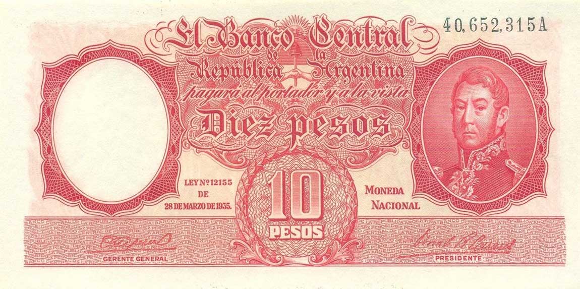 Front of Argentina p265a: 10 Pesos from 1942