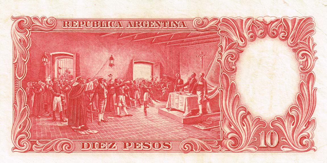 Back of Argentina p265b: 10 Pesos from 1942