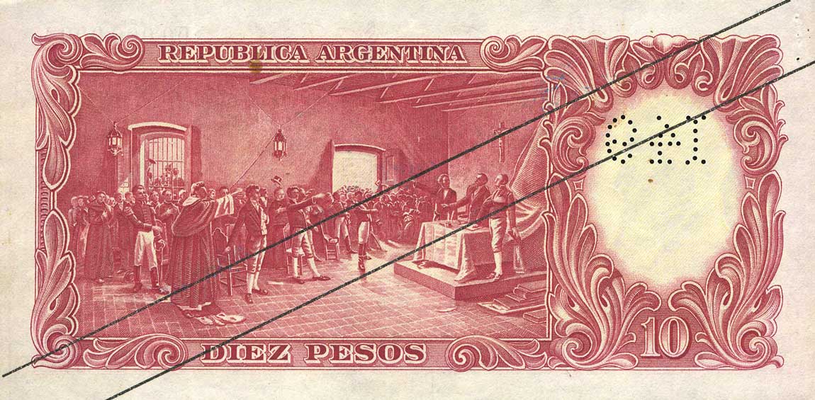 Back of Argentina p265s: 10 Pesos from 1942