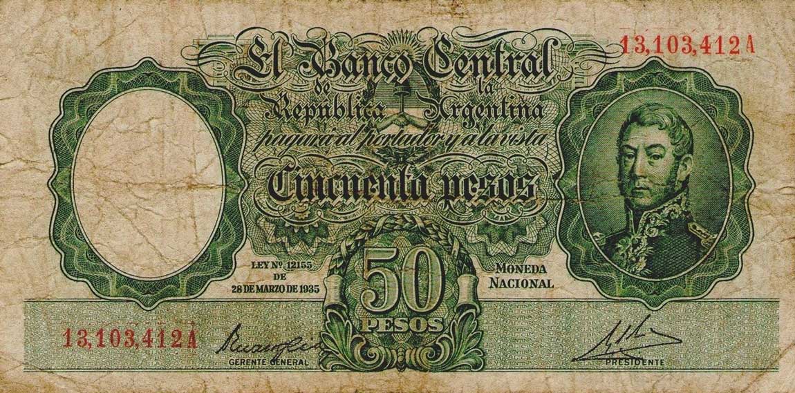 Front of Argentina p266b: 50 Pesos from 1942