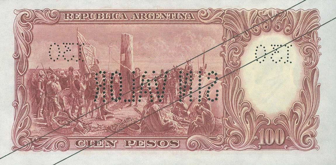 Back of Argentina p267s: 100 Pesos from 1943