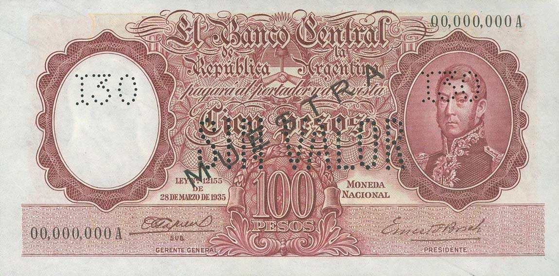 Front of Argentina p267s: 100 Pesos from 1943