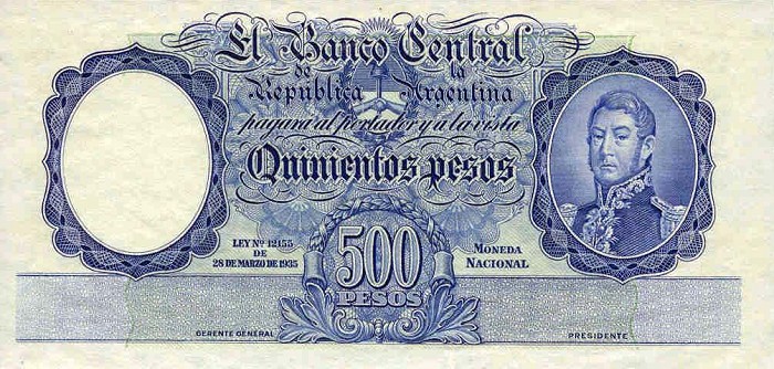 Front of Argentina p268A: 500 Pesos from 1935
