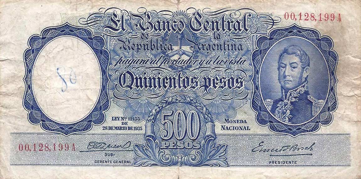 Front of Argentina p268a: 500 Pesos from 1944