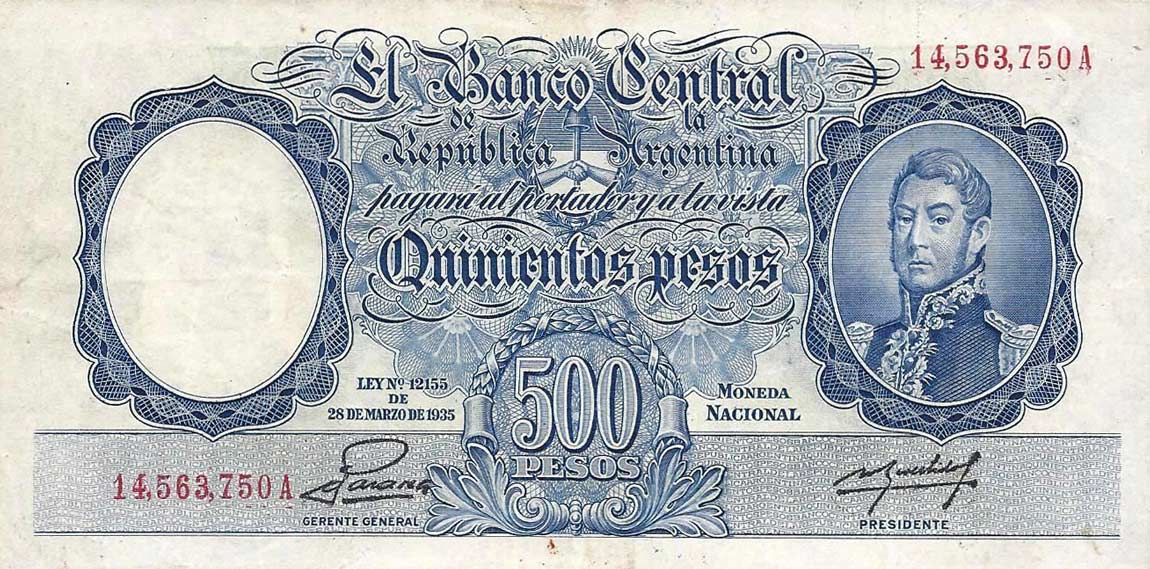 Front of Argentina p268b: 500 Pesos from 1944