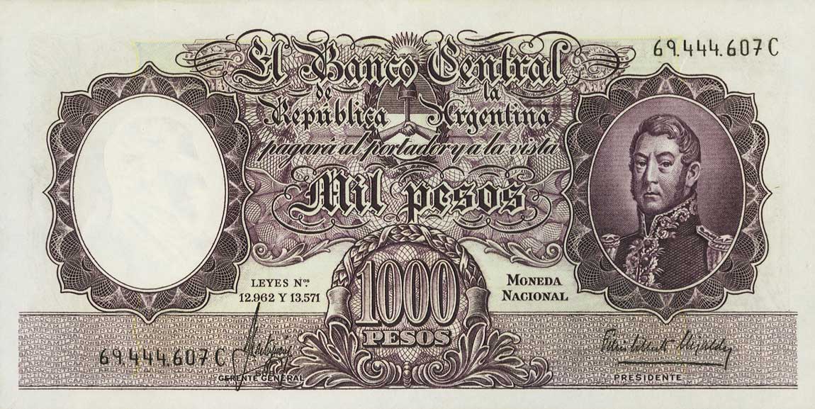 Front of Argentina p269b: 1000 Pesos from 1944