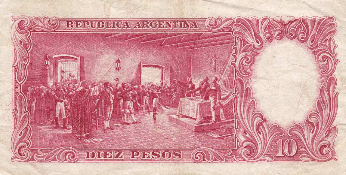 Back of Argentina p270a: 10 Pesos from 1954