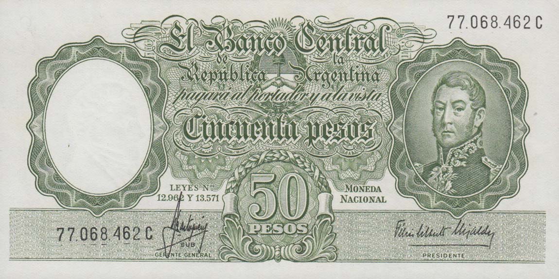 Front of Argentina p271a: 50 Pesos from 1955