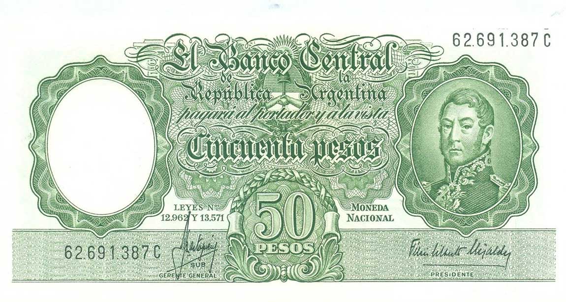 Front of Argentina p271c: 50 Pesos from 1955