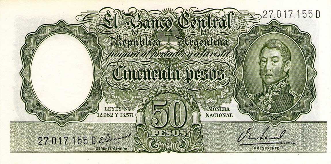 Front of Argentina p271d: 50 Pesos from 1955