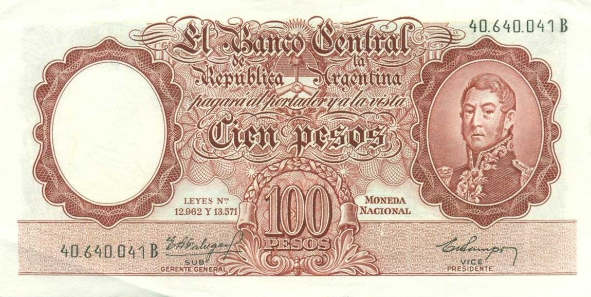 Front of Argentina p272b: 100 Pesos from 1957