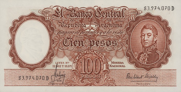 Front of Argentina p272c: 100 Pesos from 1957