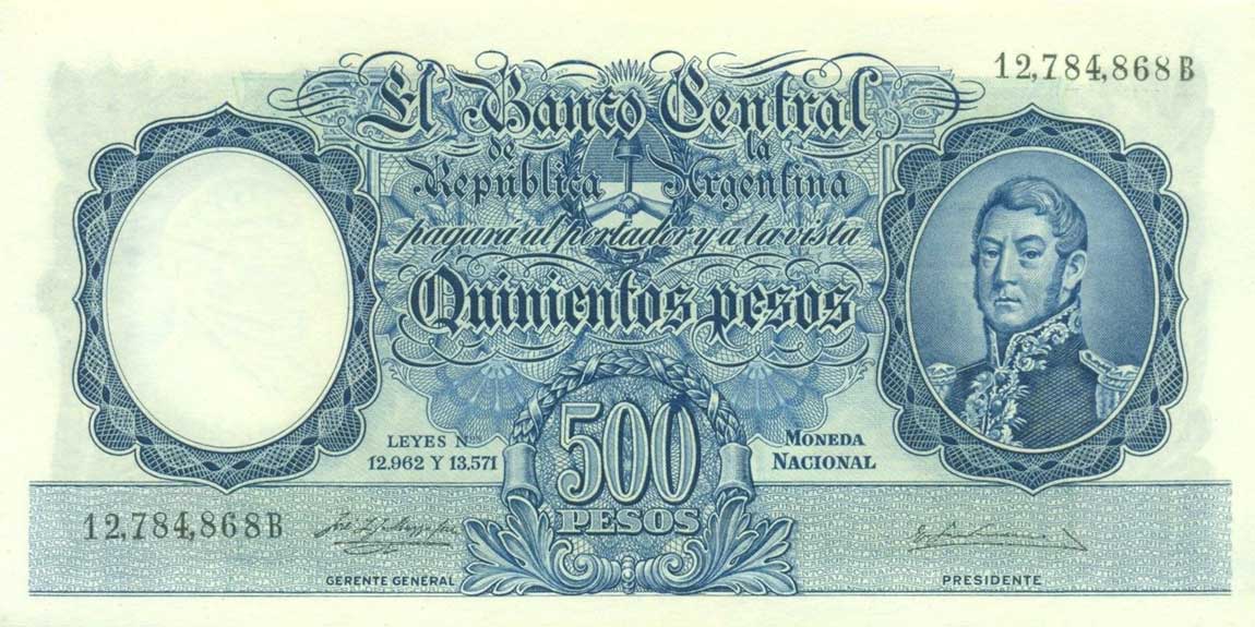 Front of Argentina p273a: 500 Pesos from 1955