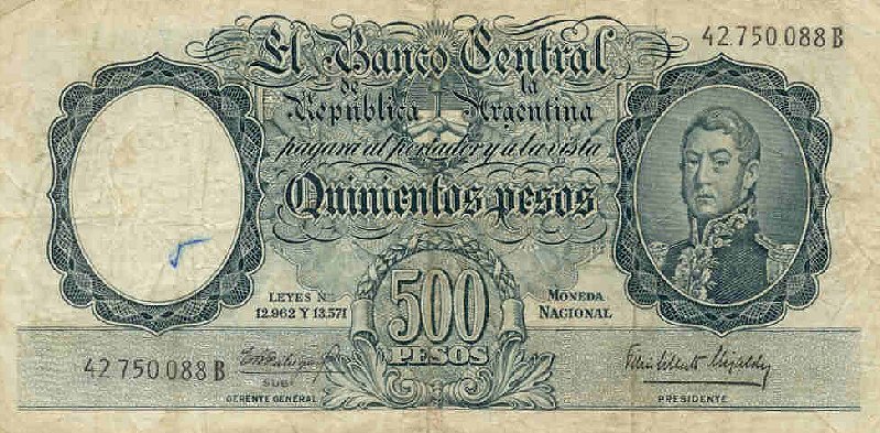 Front of Argentina p273b: 500 Pesos from 1955