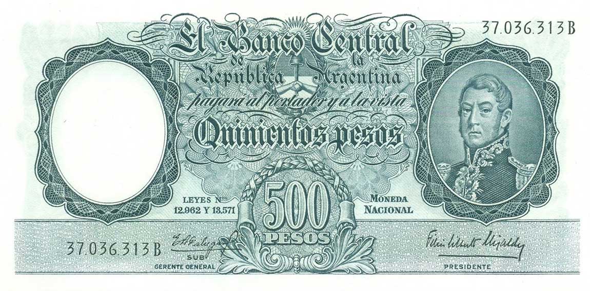 Front of Argentina p273c: 500 Pesos from 1955