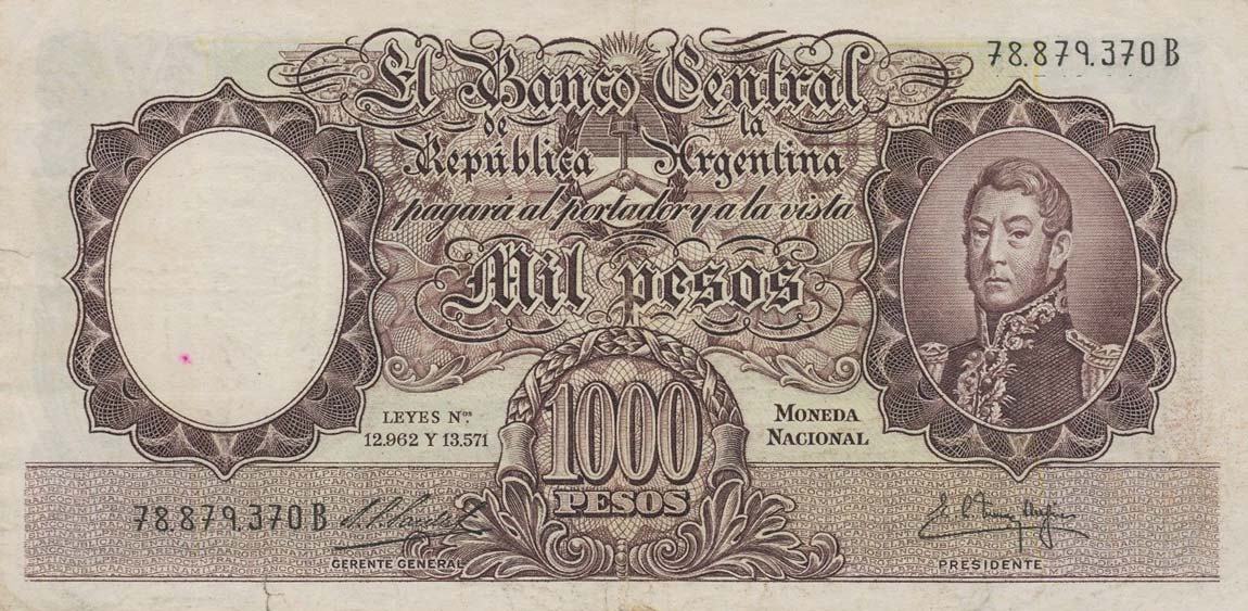 Front of Argentina p274a: 1000 Pesos from 1954