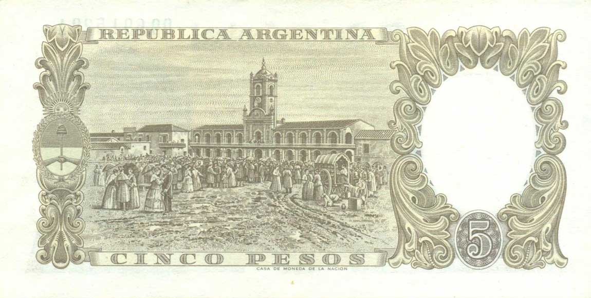 Back of Argentina p275a: 5 Pesos from 1960