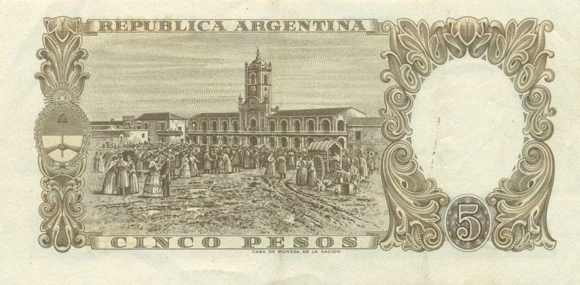 Back of Argentina p275b: 5 Pesos from 1960