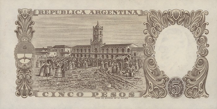 Back of Argentina p275c: 5 Pesos from 1960