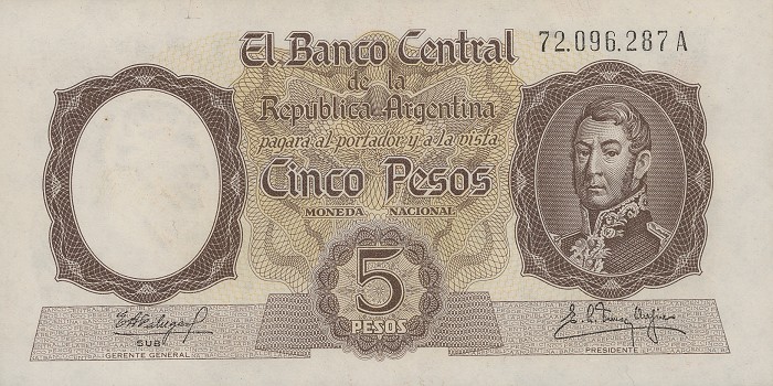 Front of Argentina p275c: 5 Pesos from 1960