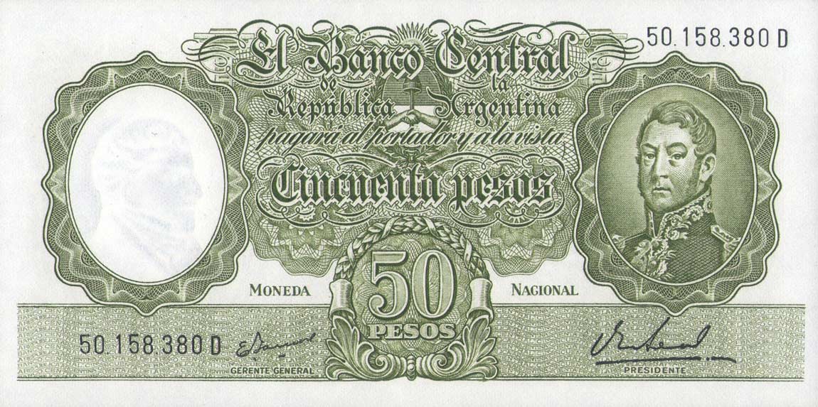 Front of Argentina p276: 50 Pesos from 1968