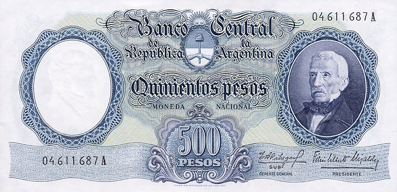 Front of Argentina p278a: 500 Pesos from 1964