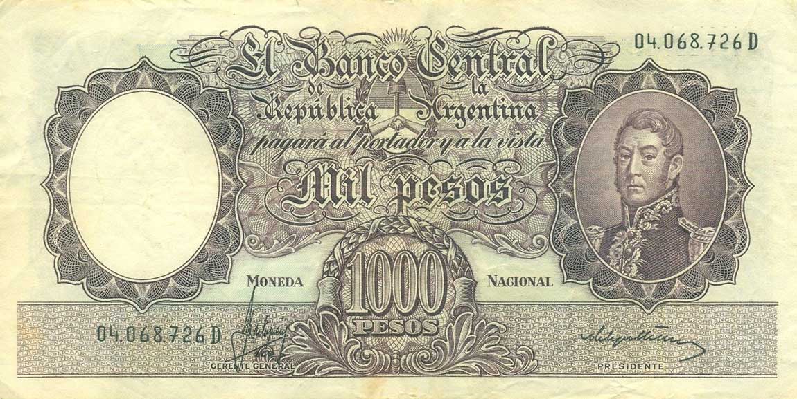 Front of Argentina p279a: 1000 Pesos from 1966