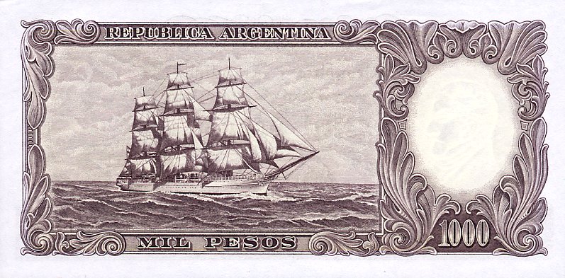 Back of Argentina p279b: 1000 Pesos from 1966