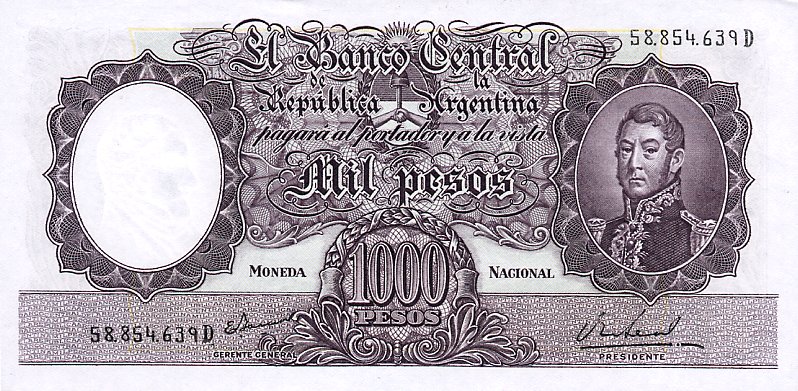 Front of Argentina p279b: 1000 Pesos from 1966
