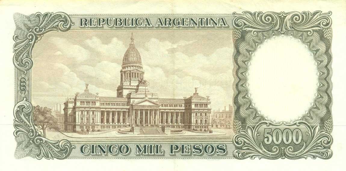 Back of Argentina p280a: 5000 Pesos from 1962