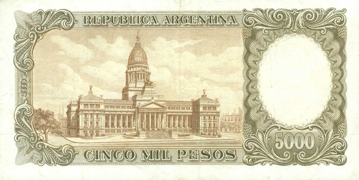 Back of Argentina p280b: 5000 Pesos from 1962