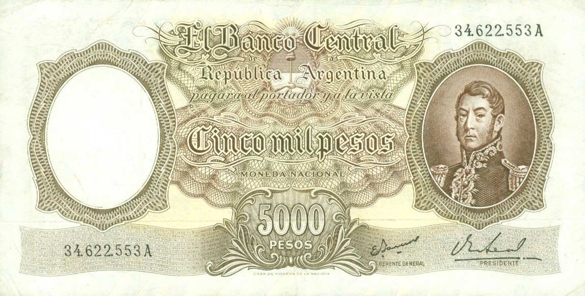 Front of Argentina p280b: 5000 Pesos from 1962