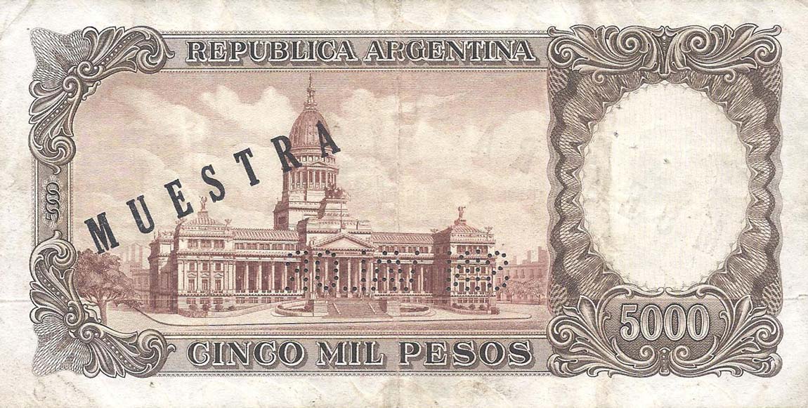 Back of Argentina p280s: 5000 Pesos from 1962