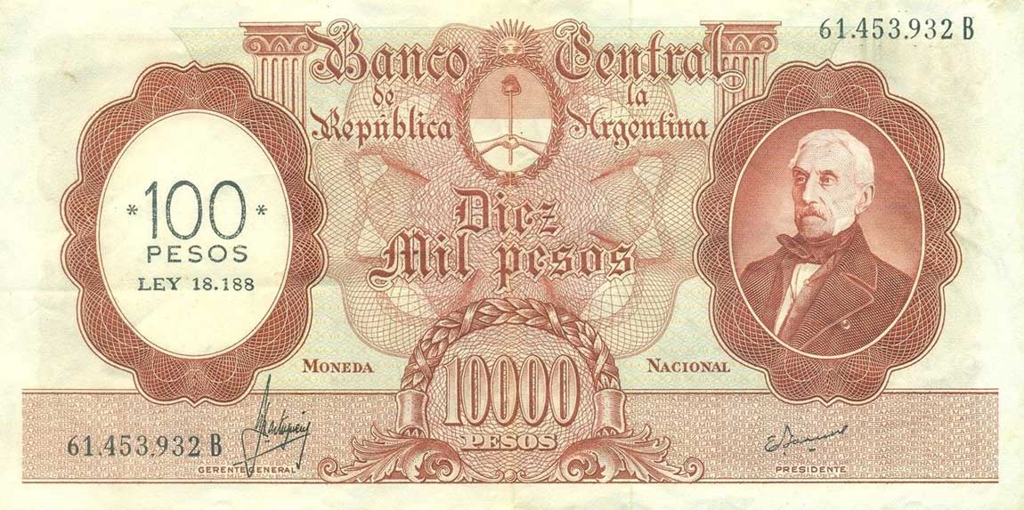 Front of Argentina p286: 100 Pesos from 1969