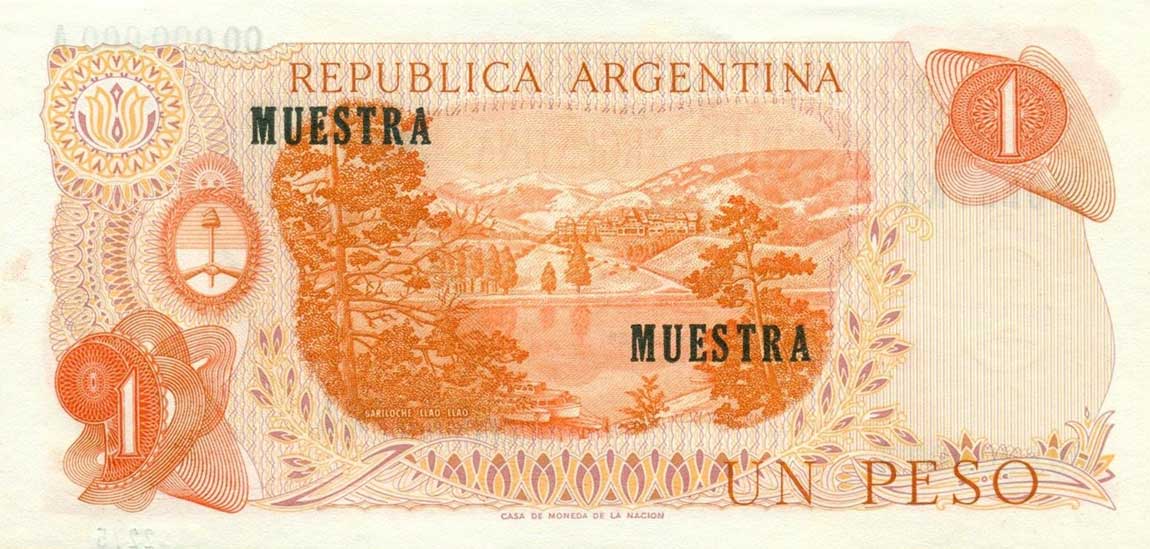 Back of Argentina p287s: 1 Peso from 1970