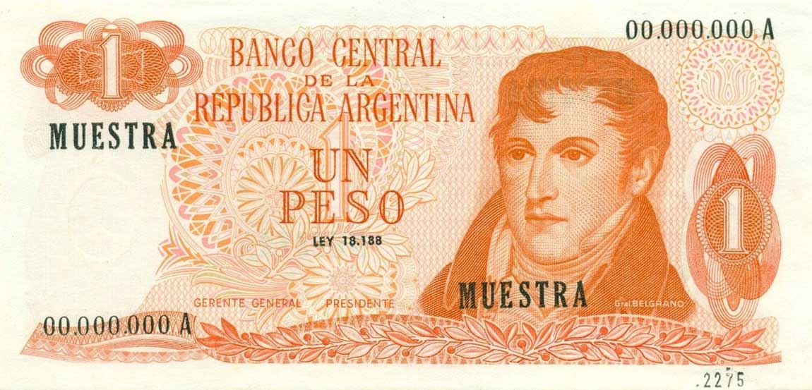 Front of Argentina p287s: 1 Peso from 1970