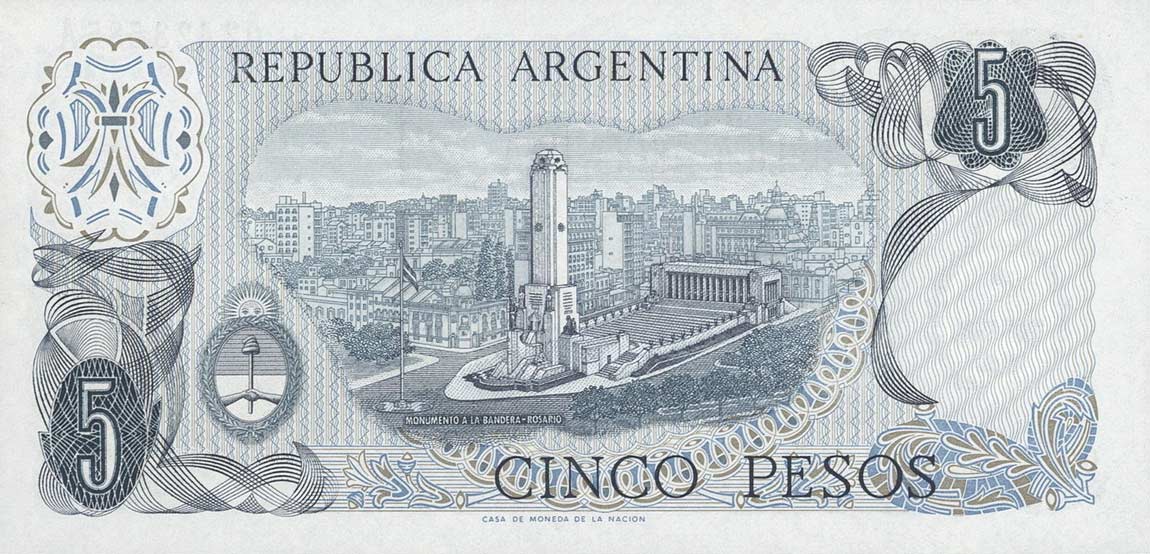 Back of Argentina p288: 5 Pesos from 1971