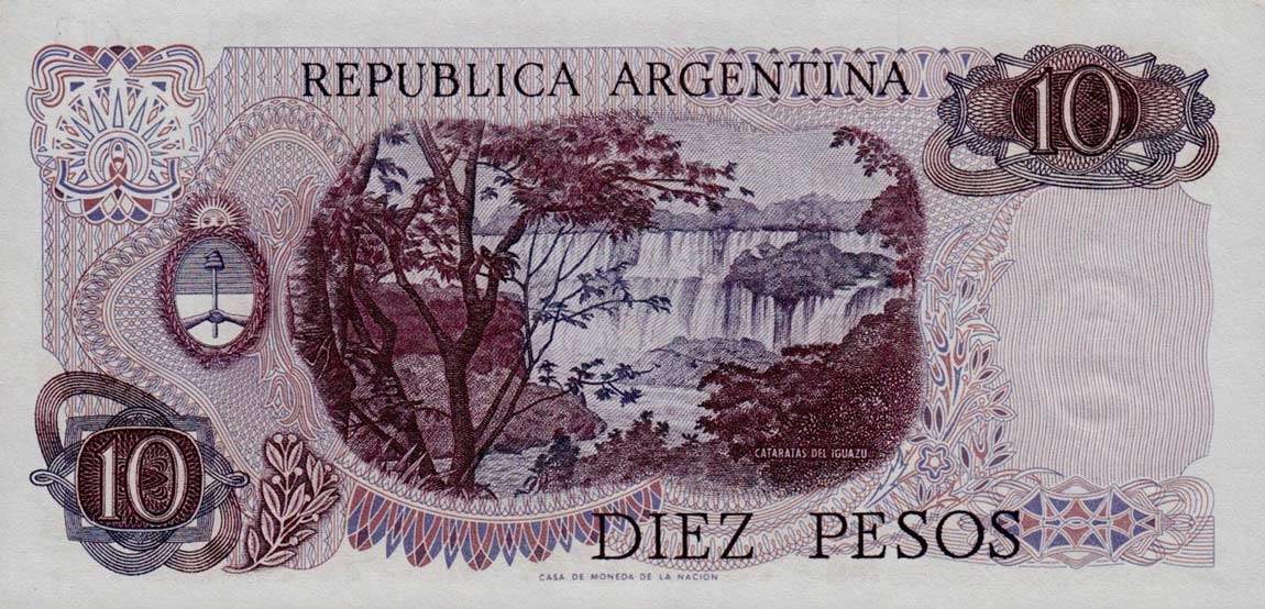 Back of Argentina p289: 10 Pesos from 1970