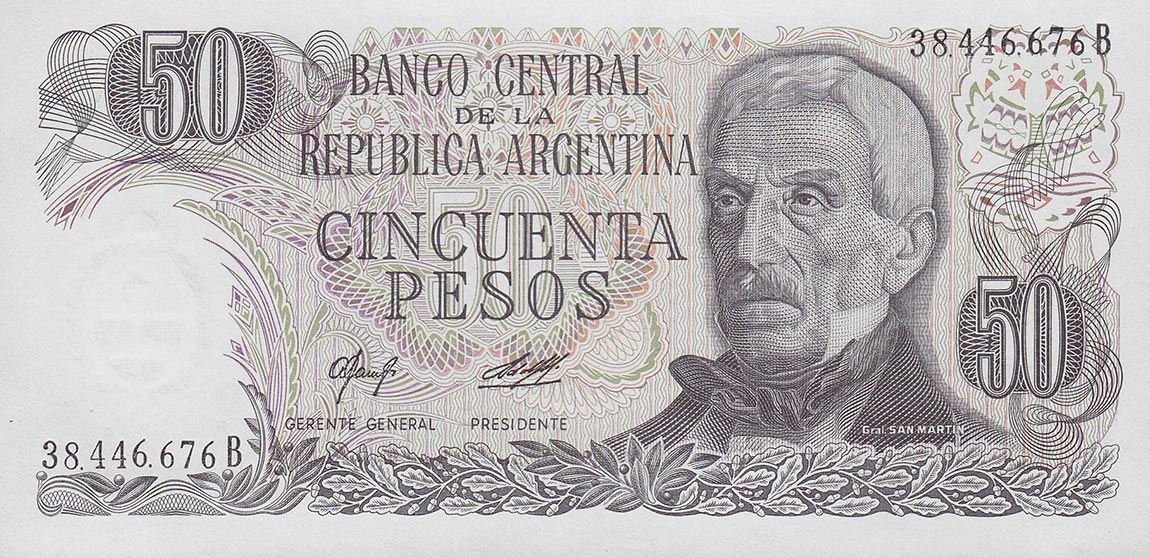 Front of Argentina p290: 50 Pesos from 1972