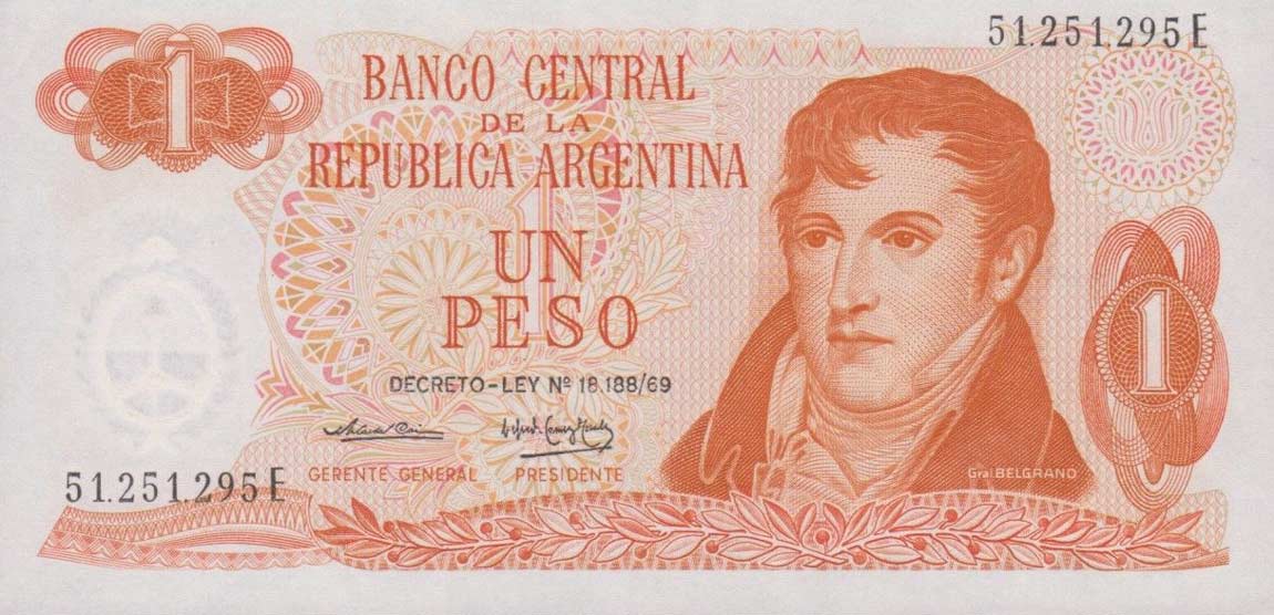 Front of Argentina p293: 1 Peso from 1974