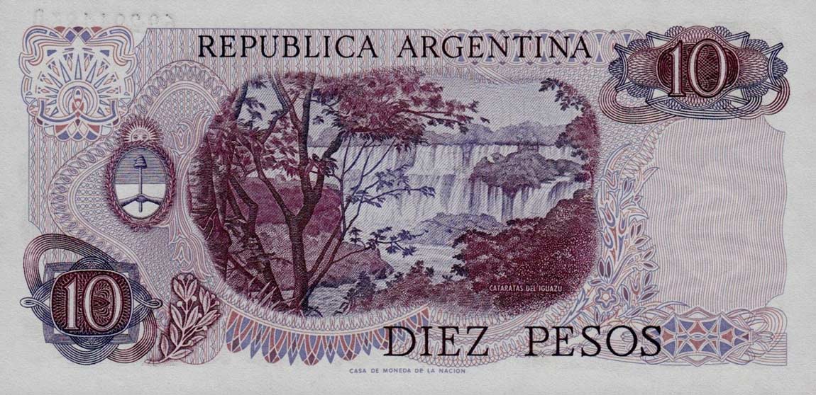 Back of Argentina p295: 10 Pesos from 1973