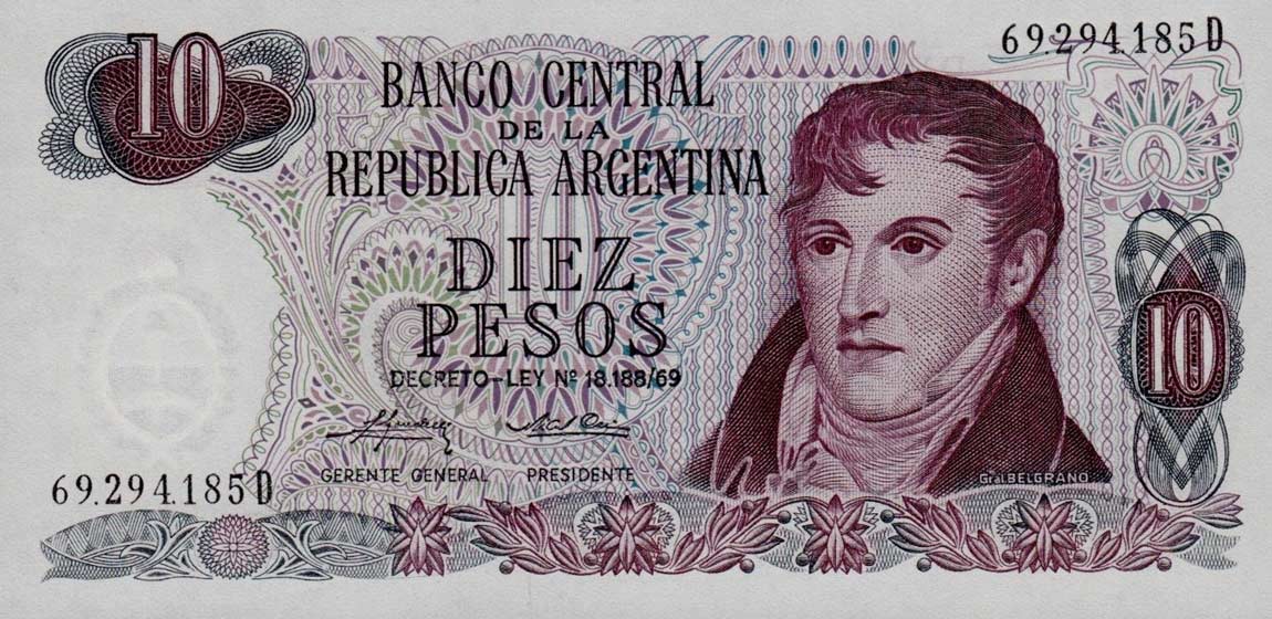 Front of Argentina p295: 10 Pesos from 1973